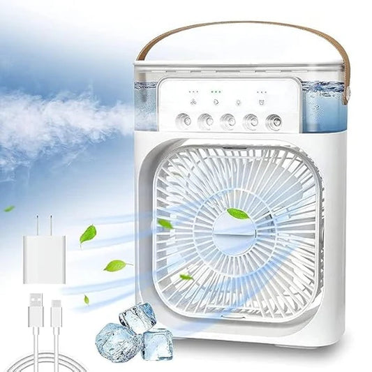 Mini Fan Cooler for Home with 3 Speed Mode with Water Spray, 7 Color LED and Timer, USB Personal Cooler Desk Fan for Shop, Office