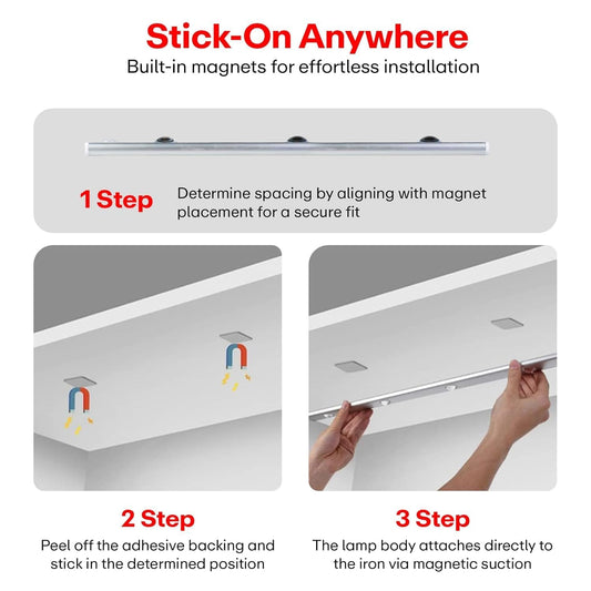 Motion Sensor Cabinet Mood Light,45Cm Wireless Closet Light, 1500Mah Rechargeable Dimmable Led Light Bar with 3 Light Colors,Magnetic Install (1800K-6500K) - Aluminium,White(Pack of 1)