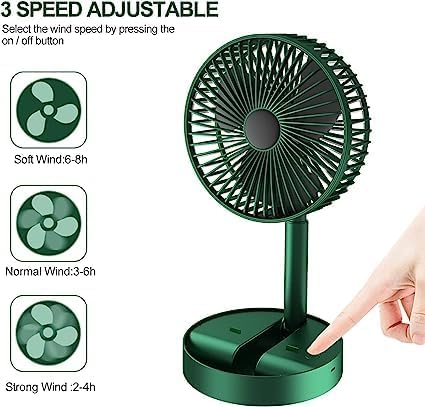 Powerful Rechargeable Table Fan with Height and 3 speed Adjustable Folding Telescopic Table Fan, Table Fans, Table Fan for Office Desk, Table Fan for Home,kitchen (Multi colour)