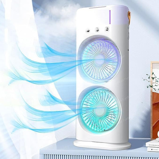 4000mAh Double Ended Spray Fan, Cold Air Fan, 2025 New 3 Gears USB Rechargeable Oscillating fan with LED Light Cooler Fan, Touch & Remote Control, Ice Filling Fan (White)