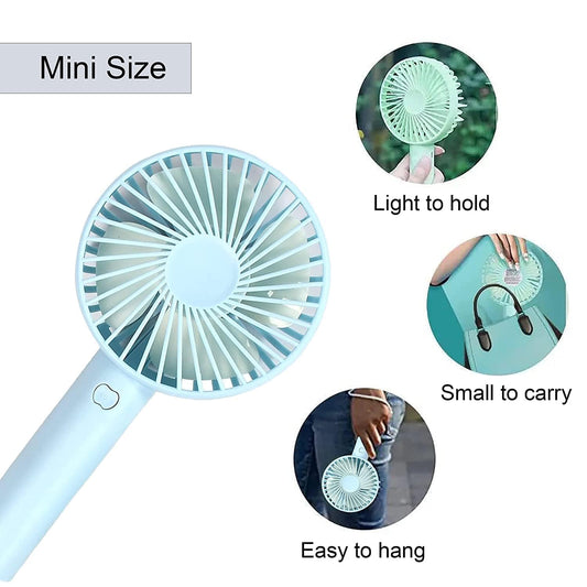 Mini Portable USB Hand Fan, Usb Fan Portable High Speed Built-in Rechargeable Battery Operated Summer Cooling Table Fan with Stand For Home Office Indoor Outdoor Travel (Blue Color)