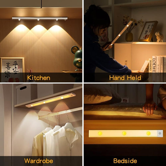 Motion Sensor Cabinet Mood Light,45Cm Wireless Closet Light, 1500Mah Rechargeable Dimmable Led Light Bar with 3 Light Colors,Magnetic Install (1800K-6500K) - Aluminium,White(Pack of 1)