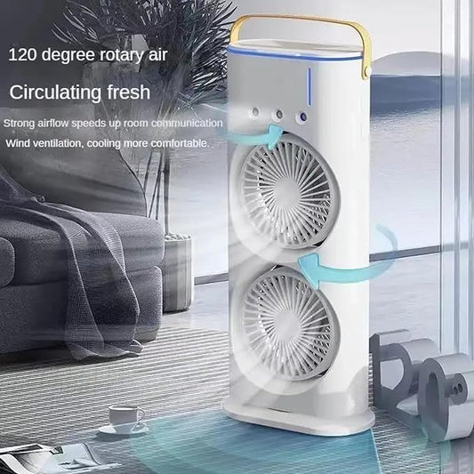 Double Ended Spray Fan, Cold Air Fan, 2025 New 3 Gears USB Rechargeable Oscillating fan with LED Light Cooler Fan, Touch & Remote Control, 280ml Water Tank, Ice Filling Fan