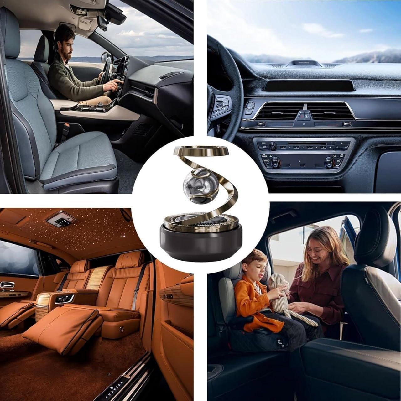 Solar Aromatherapy Car Air Freshener | Dashboard Rotating Perfume Diffuser | Solar-Powered Auto Deodorizer | Refillable & Long-Lasting Fragrance | Elegant Car Interior Decoration