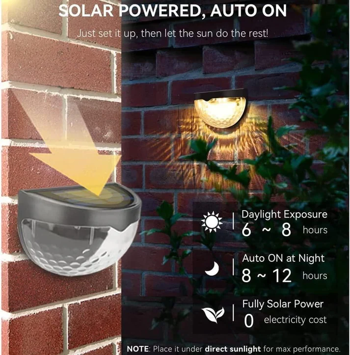 Solar Outdoor Lights - LED Fence & Deck Lights | Waterproof Solar Lights for Garden, Patio, Pathway, Wall, Stair & Yard Decoration,Balconies, Automatic Day Off & Night On Function (Pack of 2)